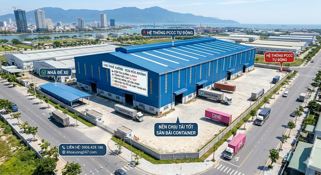 ✅✅CHO THUÊ XƯỞNG 2.450m² KCN HÒA KHÁNH – PCCC TỰ ĐỘNG – XE CONT VÀO TẬN NƠI